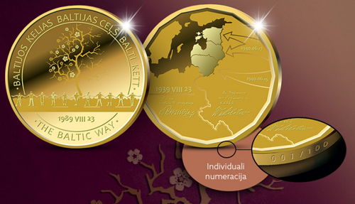 Baltijos keliui skirtas medalis nukaldintas iš etiškai išgauto aukso