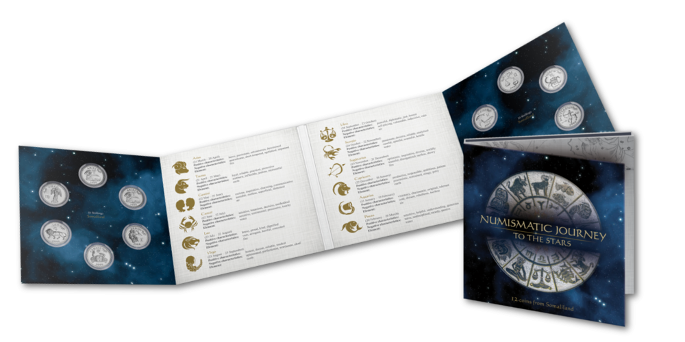 12 monetų rinkinys „Zodiako ženklai“ dėklas