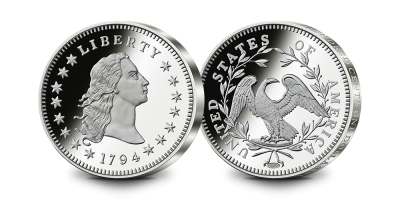 Sidabrinio JAV dolerio „Flowing Hair Liberty“ kopija