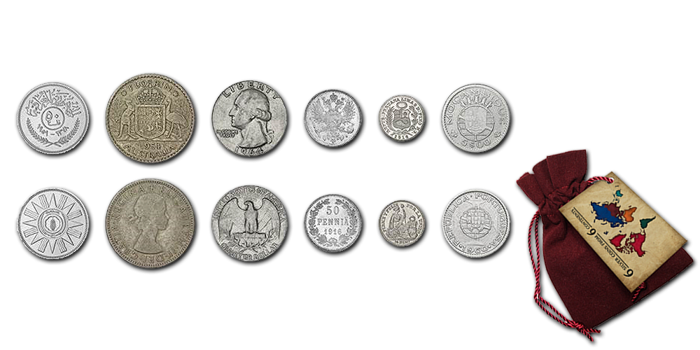 Rinkinys „6 sidabro monetos iš 6 žemynų” Rinkinys „6 sidabro monetos iš 6 žemynų”
