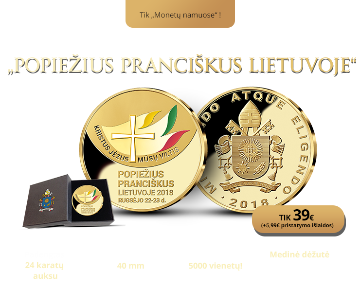 Grynu auksu padengtas medalis „Popiežius Pranciškus Lietuvoje“