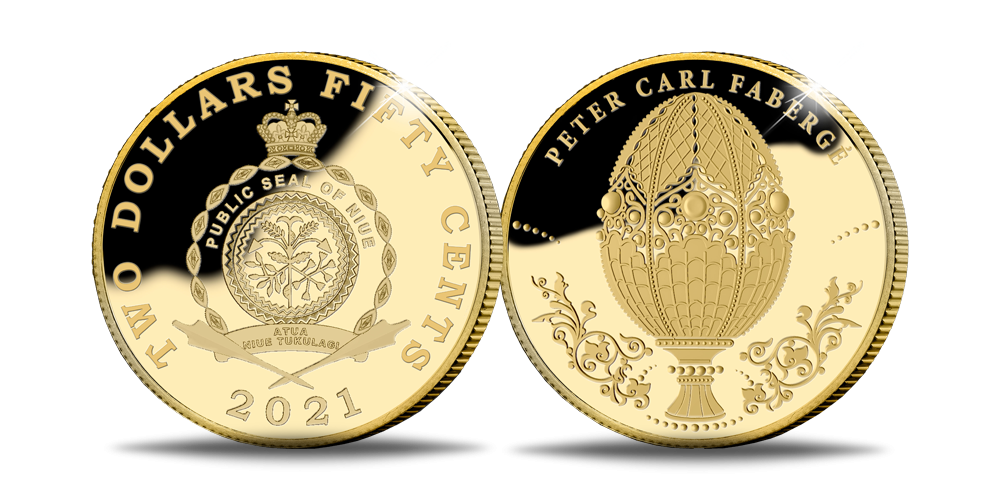 Auksinė moneta, skirta 175-osioms juvelyro Pėterio Karlo Faberžė gimimo metinėms 0,5 g