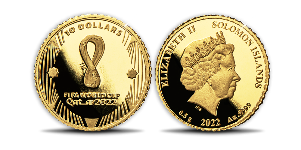 Aukso moneta, skirta FIFA pasaulio čempionato 2022 logotipui Aukso moneta, skirta FIFA pasaulio čempionato 2022 logotipui