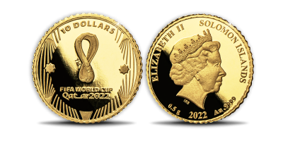 Aukso moneta, skirta FIFA pasaulio čempionato 2022 logotipui