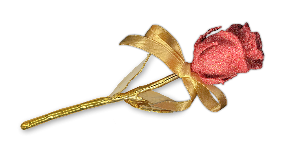 Tikra rožė padengta grynu auksu ir rubino dulkėmis