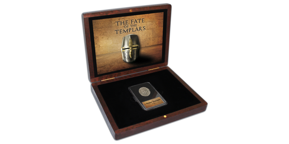 Autentiška moneta „Tamplierių likimas“ dėžutėje
