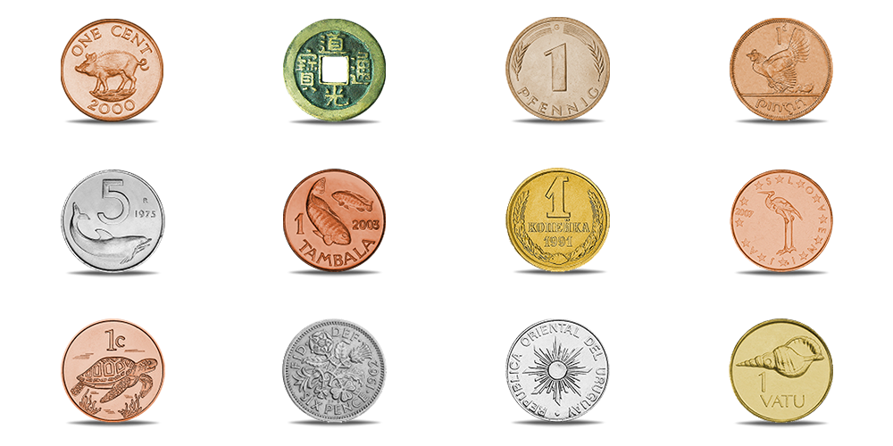 2021-ųjų metų kalendorius su 12 monetų iš skirtingų pasaulio šalių