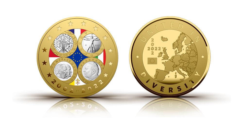 Medalis „Pirmosios Italijos, Vatikano, Monako ir Prancūzijos eurų monetos