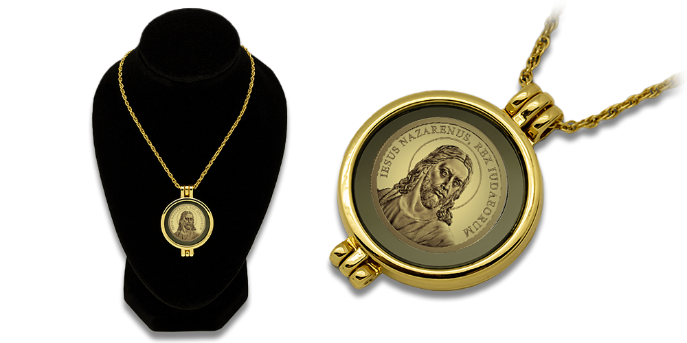 Medalionas su aukso moneta „Jėzus Kristus“