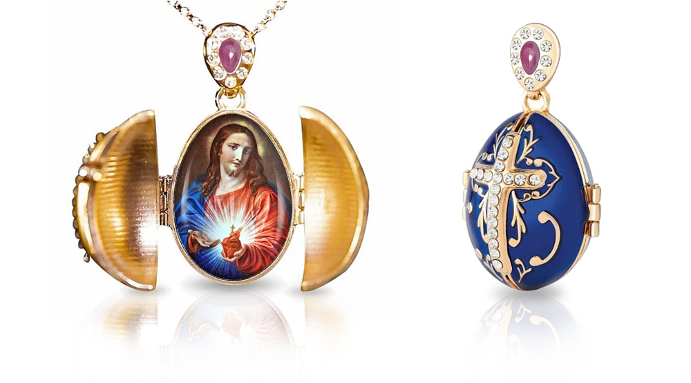 Mėlynas kiaušinio formos pakabukas su Swarovski kristalais „Švenčiausioji Jėzaus Širdis“ Mėlynas kiaušinio formos pakabukas su Swarovski kristalais „Švenčiausioji Jėzaus Širdis“