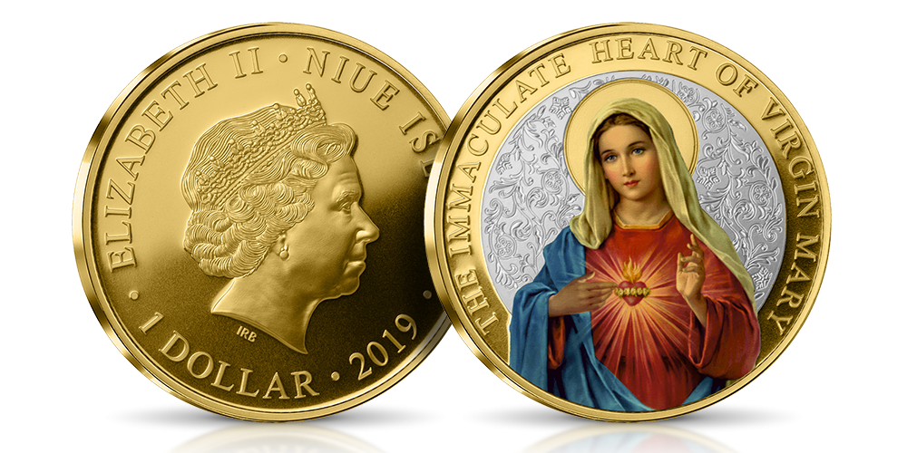 Auksu dengta moneta „Nekaltoji Švč. Mergelės Marijos širdis“