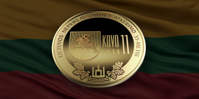 Aukso moneta „Lietuvos Nepriklausomybės atkūrimo 35-metis“