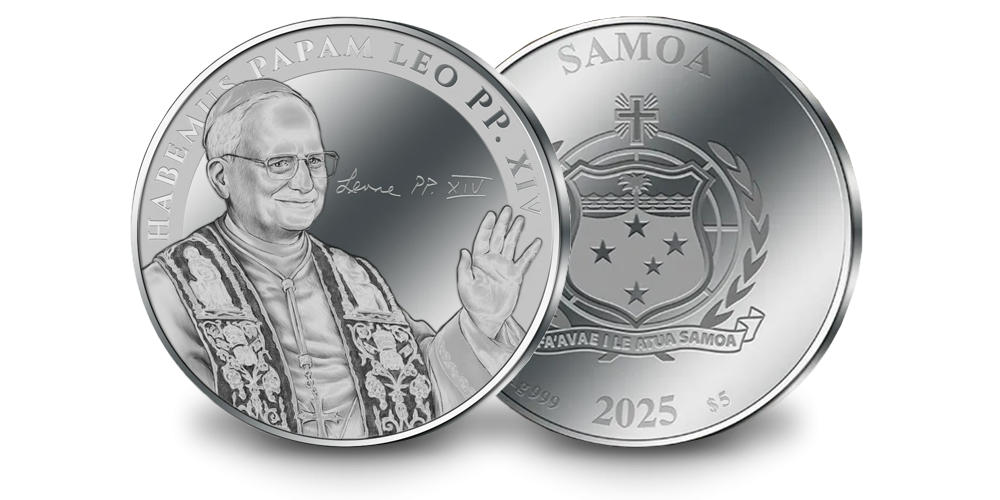   Sidabro moneta, skirta naujajam popiežiui Leonui XIV