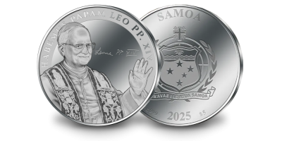 Sidabro moneta, skirta naujajam popiežiui Leonui XIV