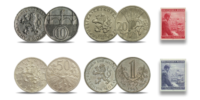 Autentiškų monetų ir pašto ženklų rinkinys „Bohemija ir Moravija“ 