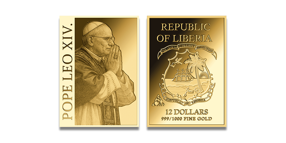 Gryno aukso moneta, skirta popiežiui Leonui XIV