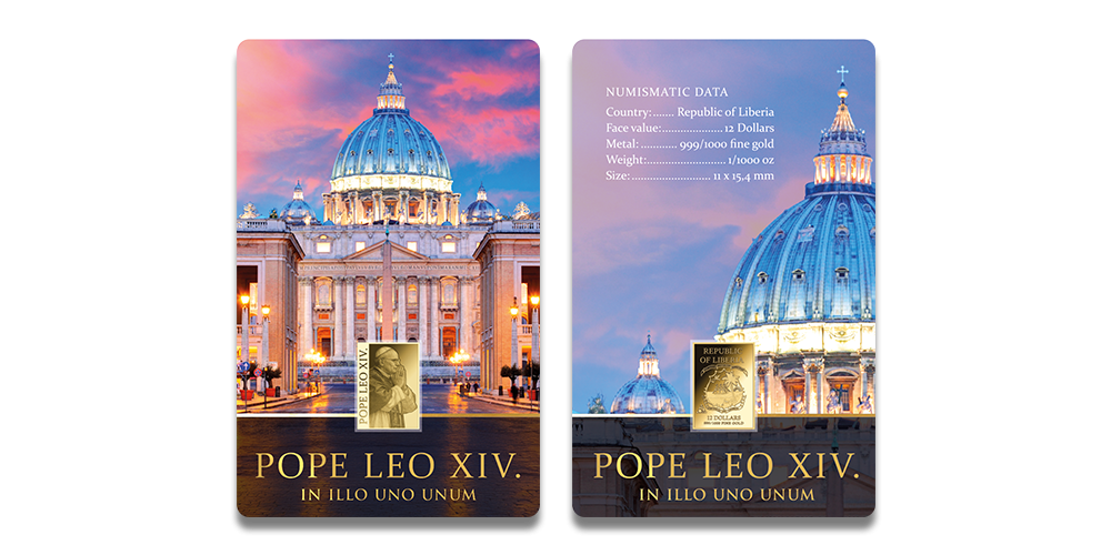 Gryno aukso moneta, skirta popiežiui Leonui XIV1