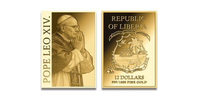 Gryno aukso moneta, skirta popiežiui Leonui XIV