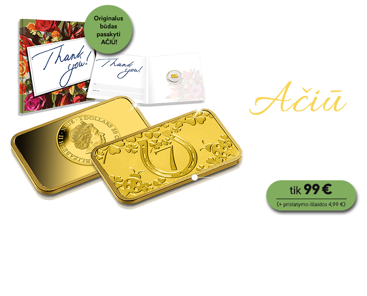 Sėkmę nešanti gryno aukso moneta „Ačiū”