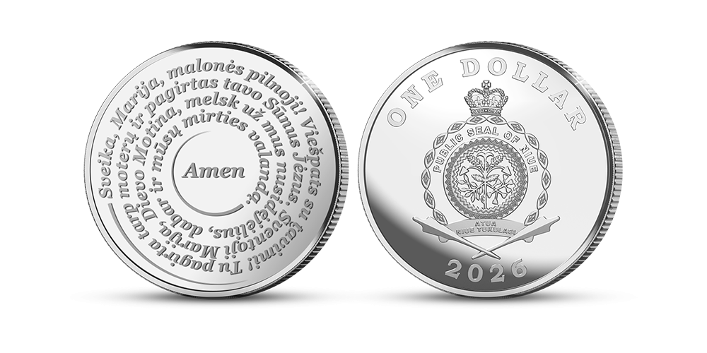 Sidabro moneta, skirta maldai „Sveika, Marija“