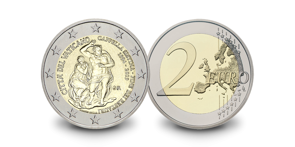 Siksto koplyčios restauravimo 25-mečiui skirta proginė Vatikano 2 eurų moneta1