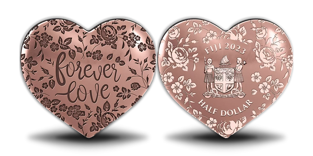 Širdelės formos moneta dengta rožiniu auksu „Amžina meilė“