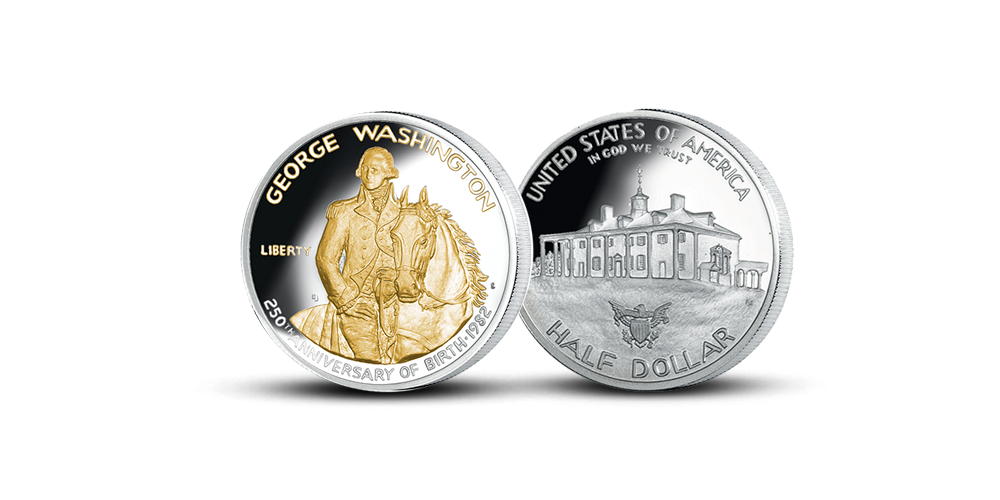 Kolekcija „Proginiai Amerikos doleriai“, pirmoji moneta „250-osios Džordžo Vašingtono gimimo metinės“