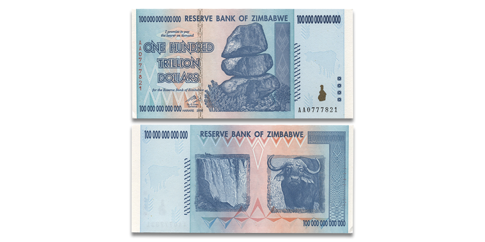 Zimbabvės šimto trilijonų dolerių banknotas1